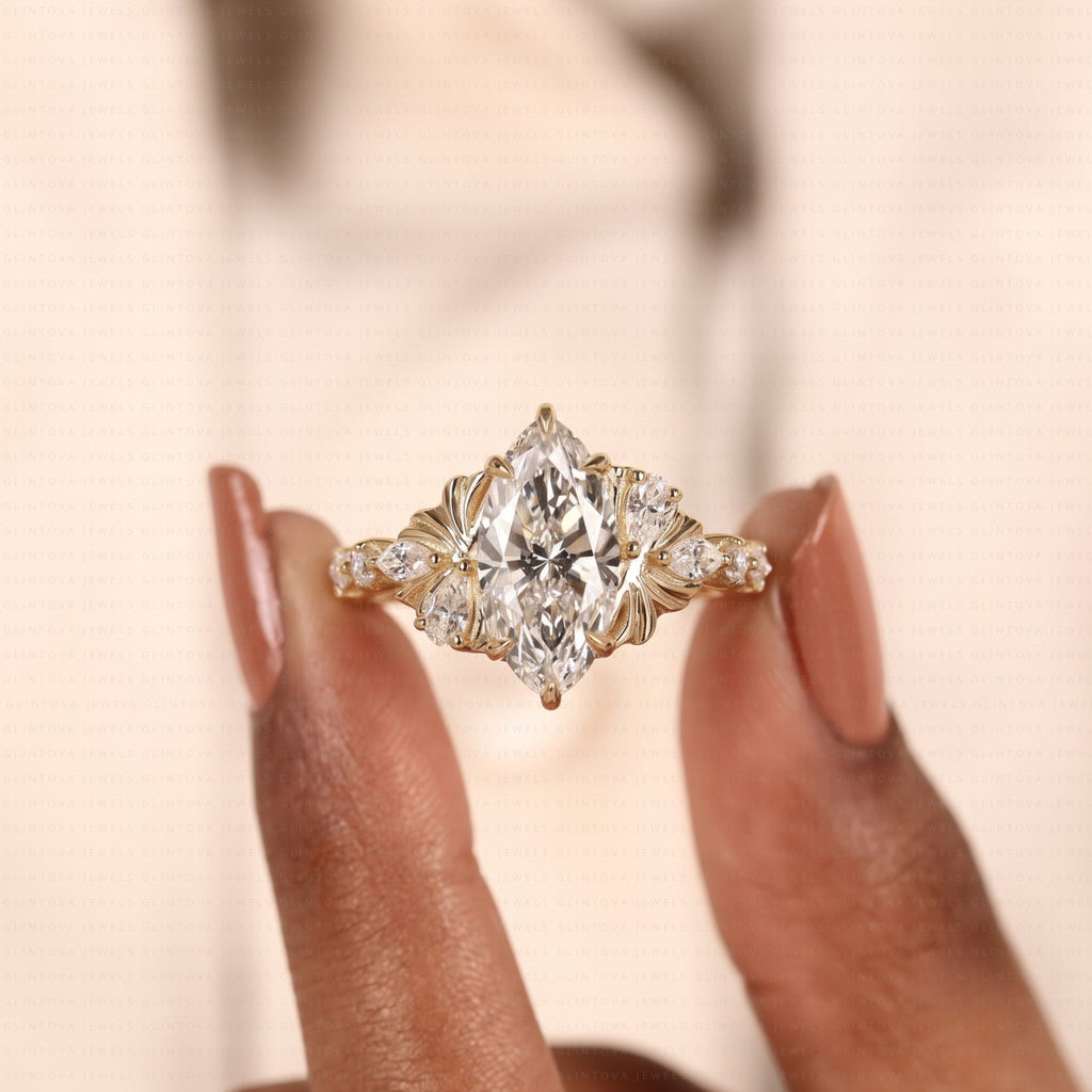 Marquise Cut Lab-Grown Diamond Engagement Ring in 14K Solid Gold