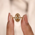 Old Mine Elongated Oval Cut Lab-Grown Diamond Champagne Engagement Ring