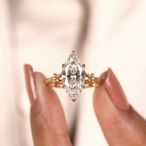 Marquise Cut Lab-Grown Diamond Engagement Ring with Tulip Setting in 14K Solid Gold
