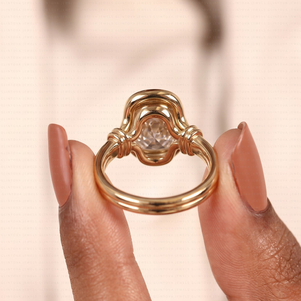 Old Mine Elongated Cushion Cut Lab Grown Diamond Engagement Ring in 14K Solid Gold