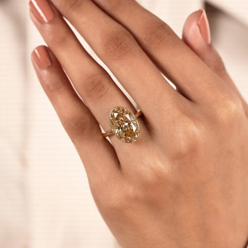 Old Mine Elongated Oval Cut Lab-Grown Diamond Champagne Engagement Ring