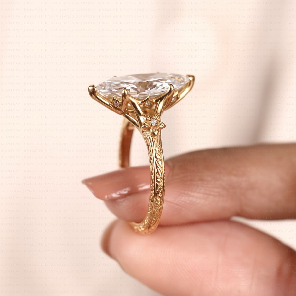 Marquise Cut Lab-Grown Diamond Engagement Ring with Tulip Setting in 14K Solid Gold