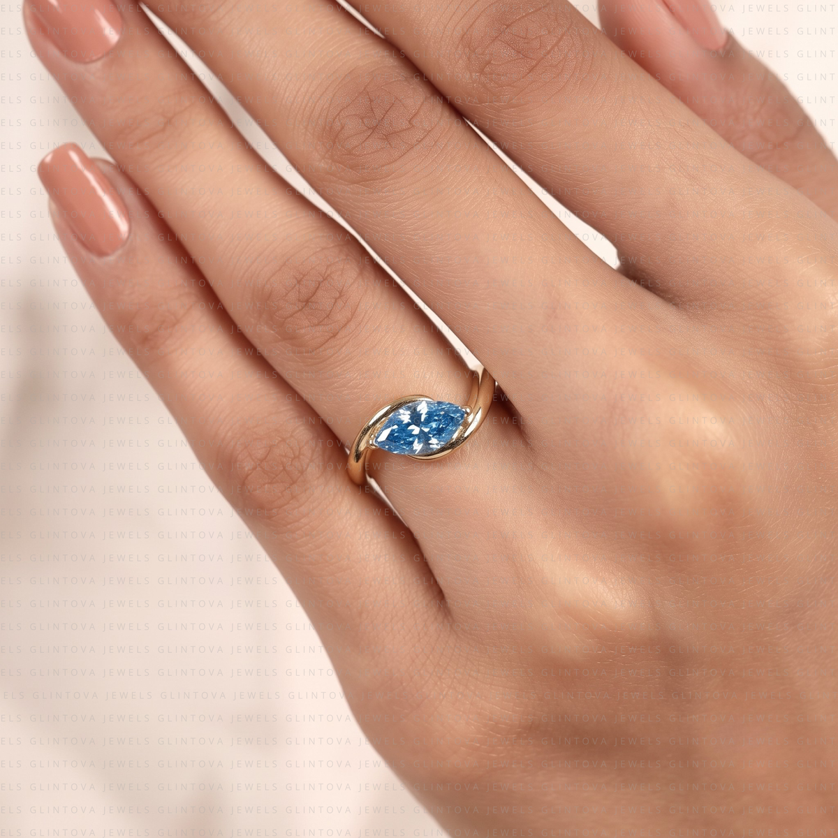 Fancy Blue Marquise Cut Lab-Grown Diamond Bypass Engagement Ring in 10K Solid Gold