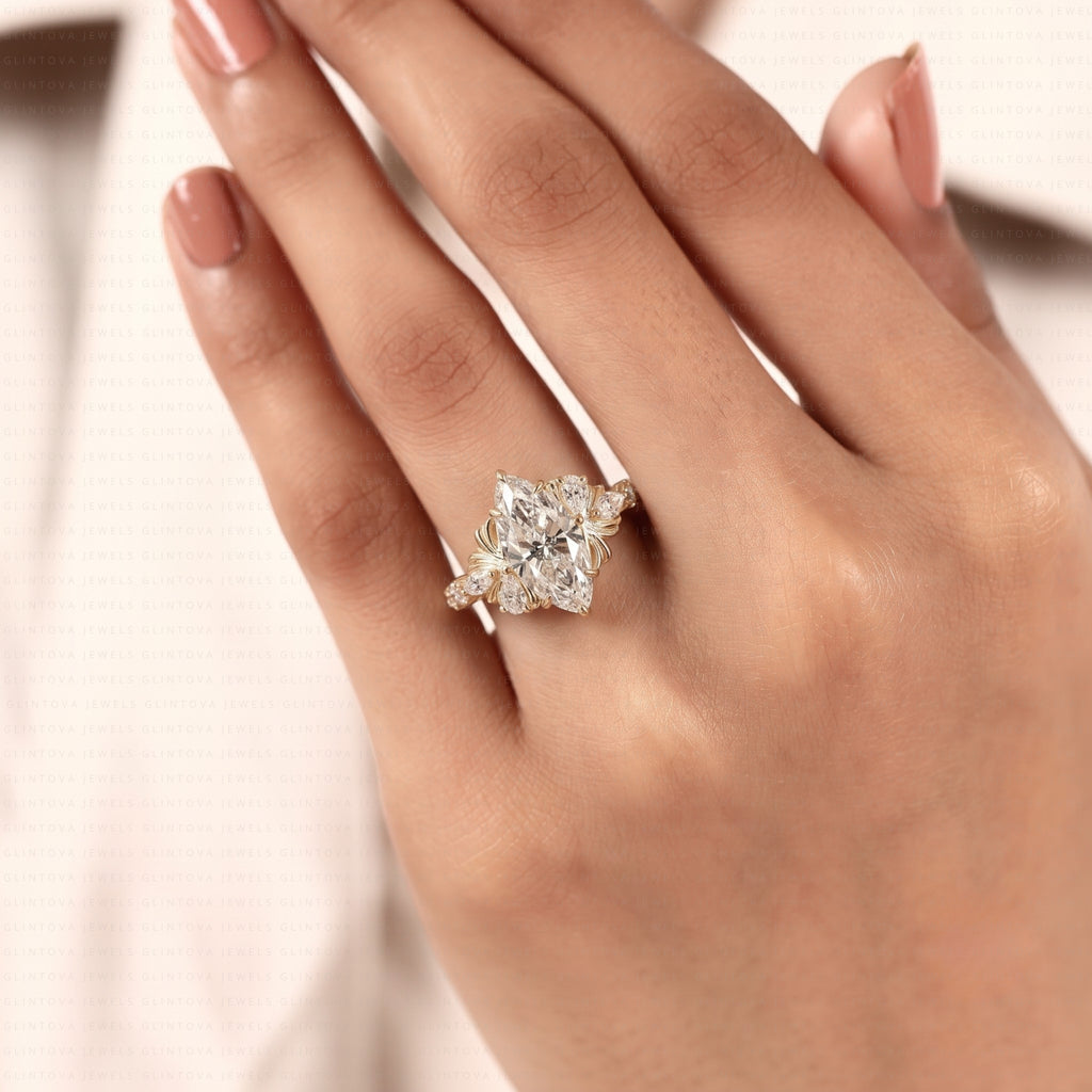 Marquise Cut Lab-Grown Diamond Engagement Ring in 14K Solid Gold