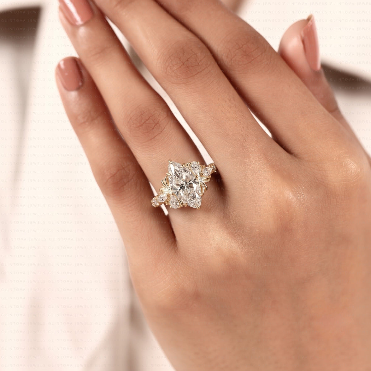 Marquise Cut Lab-Grown Diamond Engagement Ring in 14K Solid Gold