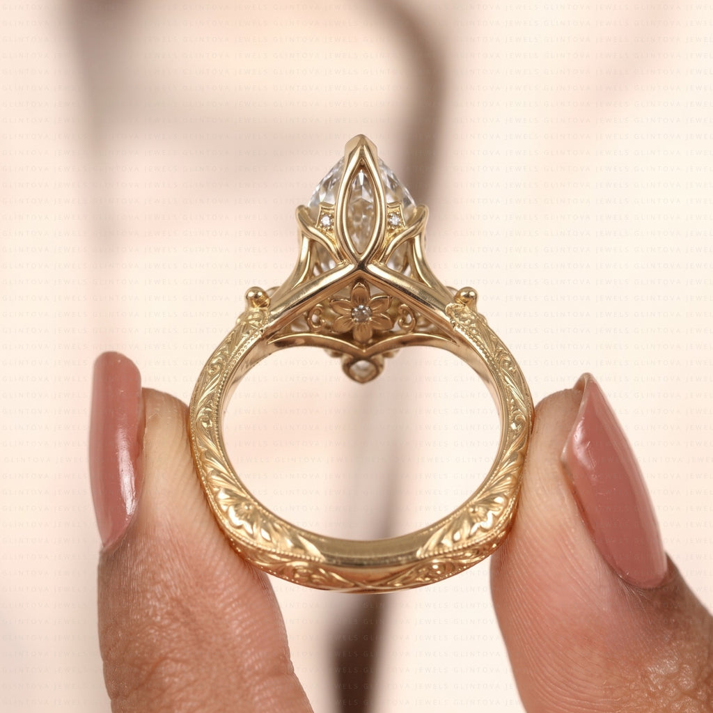 Marquise Cut Lab-Grown Diamond Engagement Ring with Tulip Setting in 14K Solid Gold