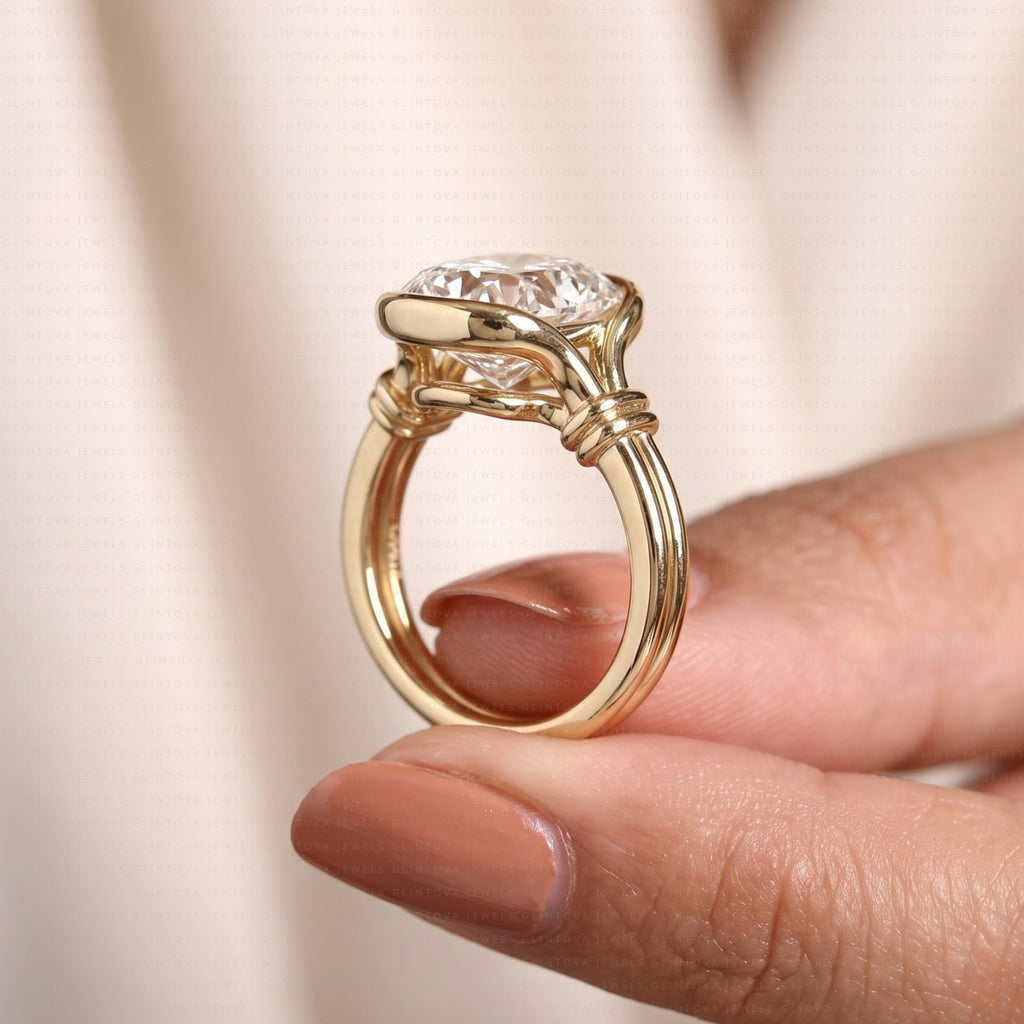 Old Mine Elongated Cushion Cut Lab Grown Diamond Engagement Ring in 14K Solid Gold