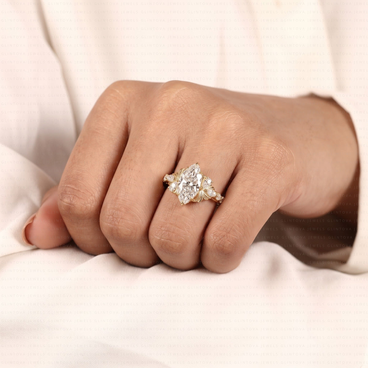 Marquise Cut Lab-Grown Diamond Engagement Ring in 14K Solid Gold