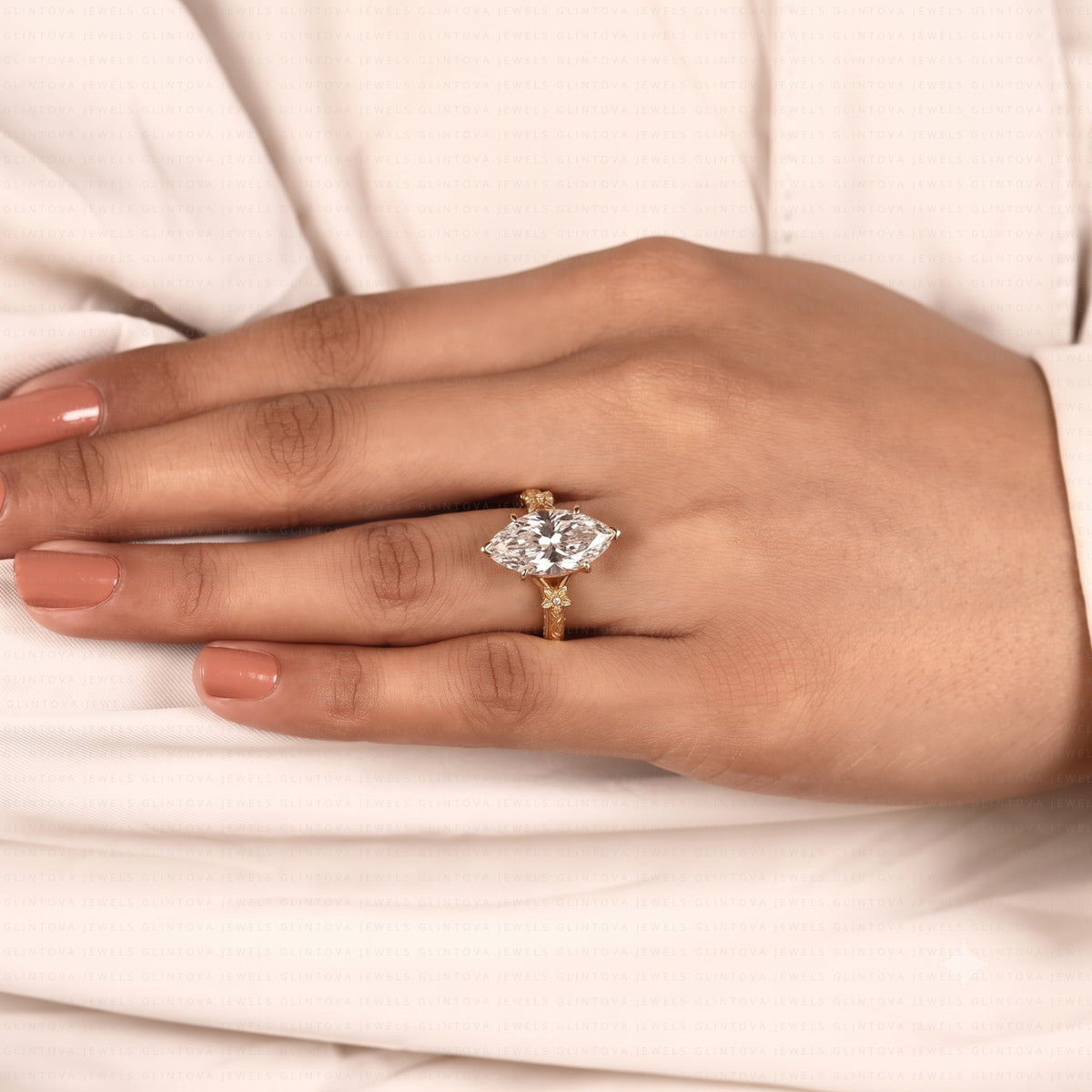 Marquise Cut Lab-Grown Diamond Engagement Ring with Tulip Setting in 14K Solid Gold