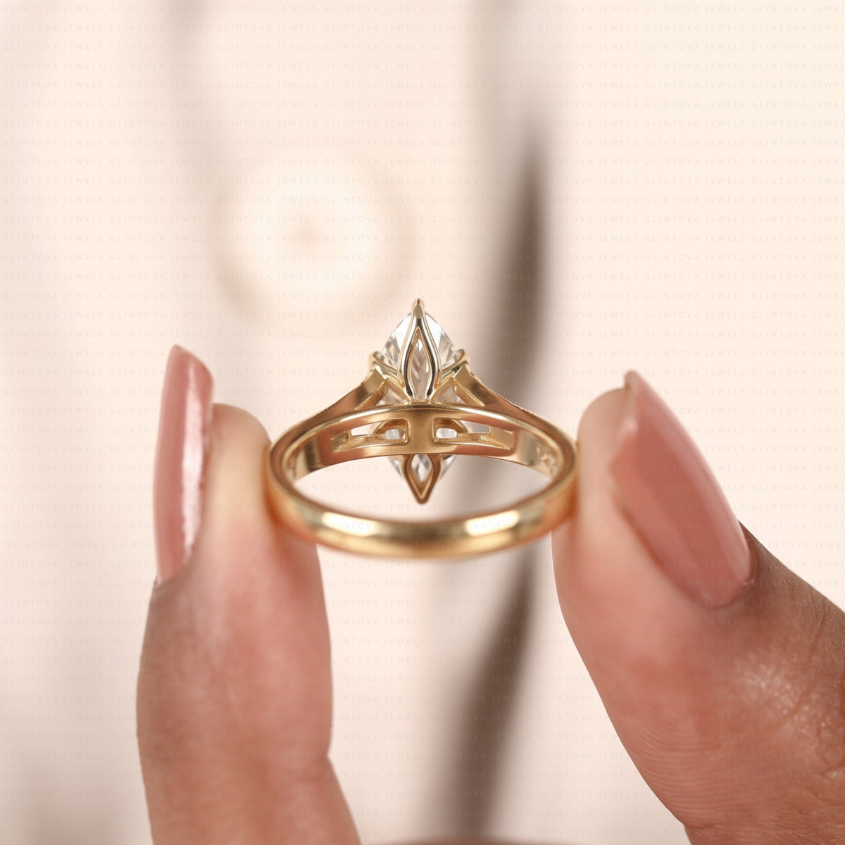 Marquise Cut Lab-Grown Diamond Split Shank Engagement Ring with Round Side Diamonds