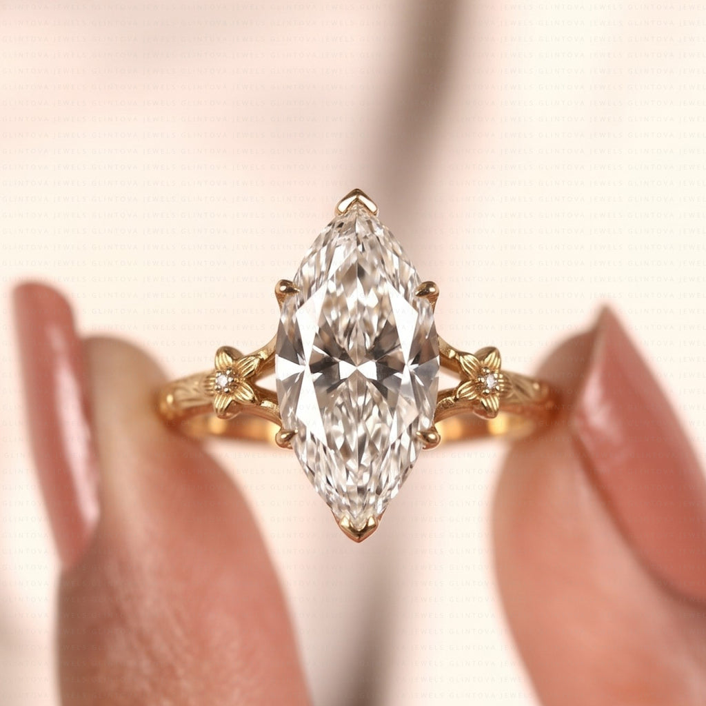Marquise Cut Lab-Grown Diamond Engagement Ring with Tulip Setting in 14K Solid Gold