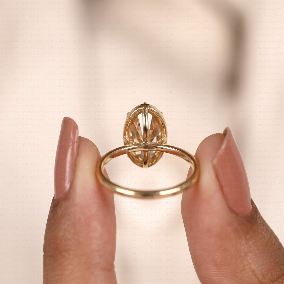 Old Mine Elongated Oval Cut Lab-Grown Diamond Champagne Engagement Ring