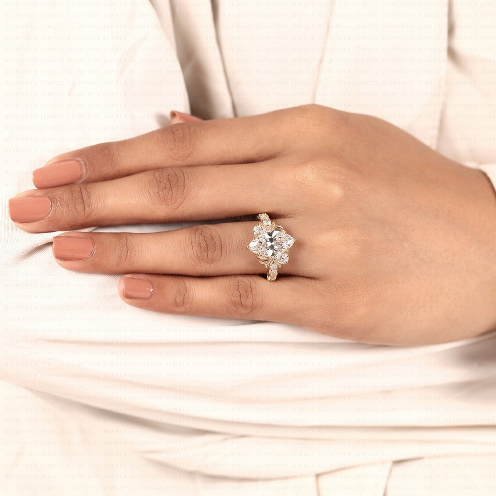 Marquise Cut Lab-Grown Diamond Engagement Ring in 14K Solid Gold