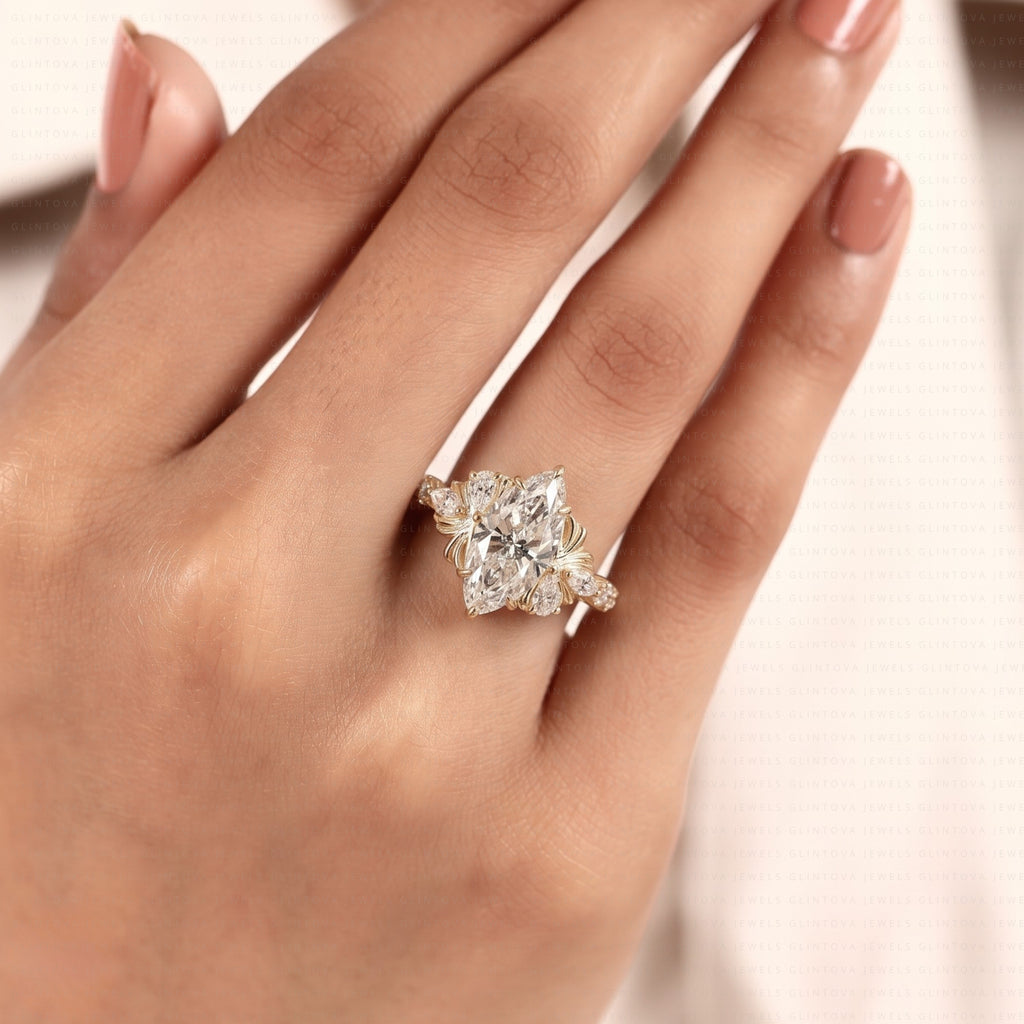 Marquise Cut Lab-Grown Diamond Engagement Ring in 14K Solid Gold