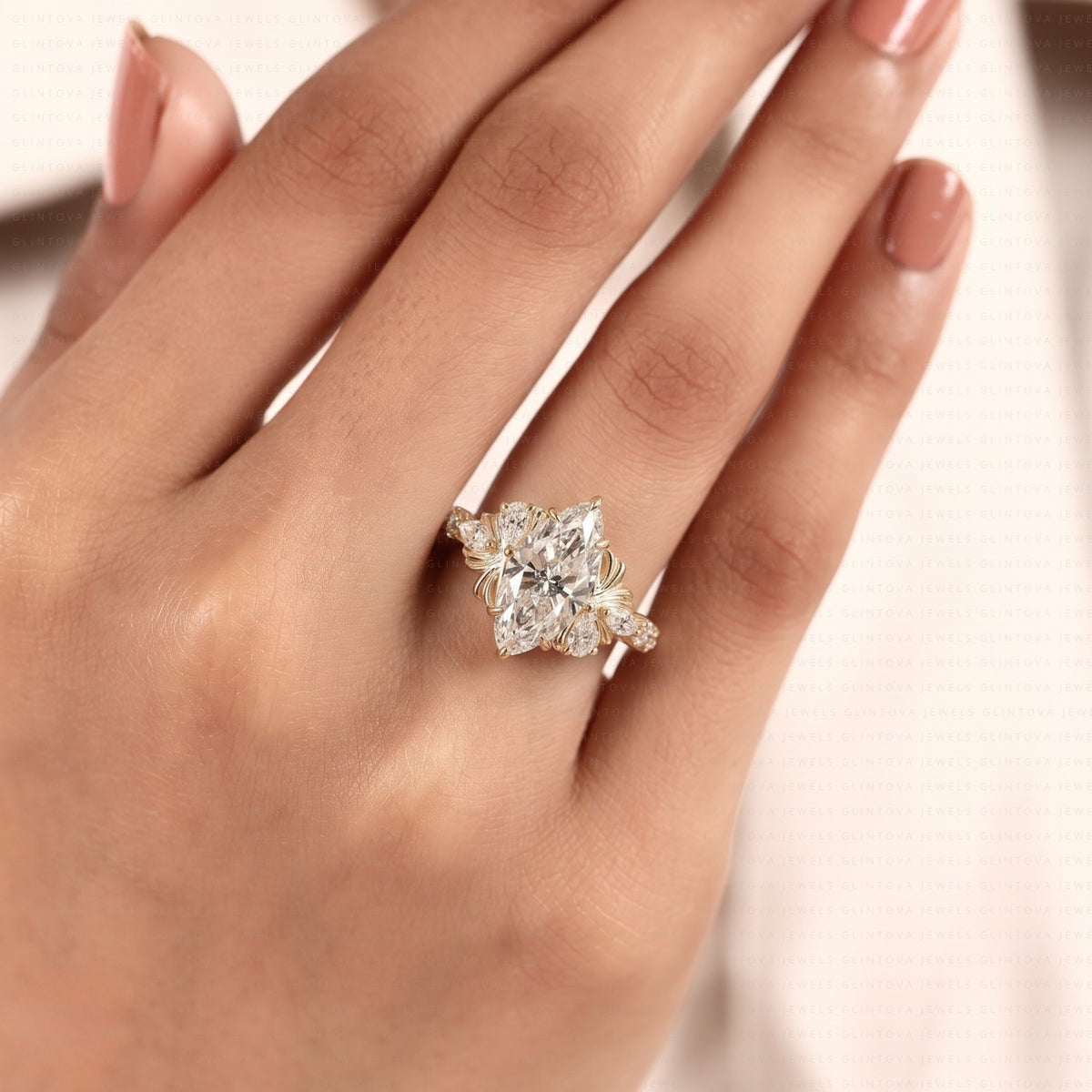 Marquise Cut Lab-Grown Diamond Engagement Ring in 14K Solid Gold