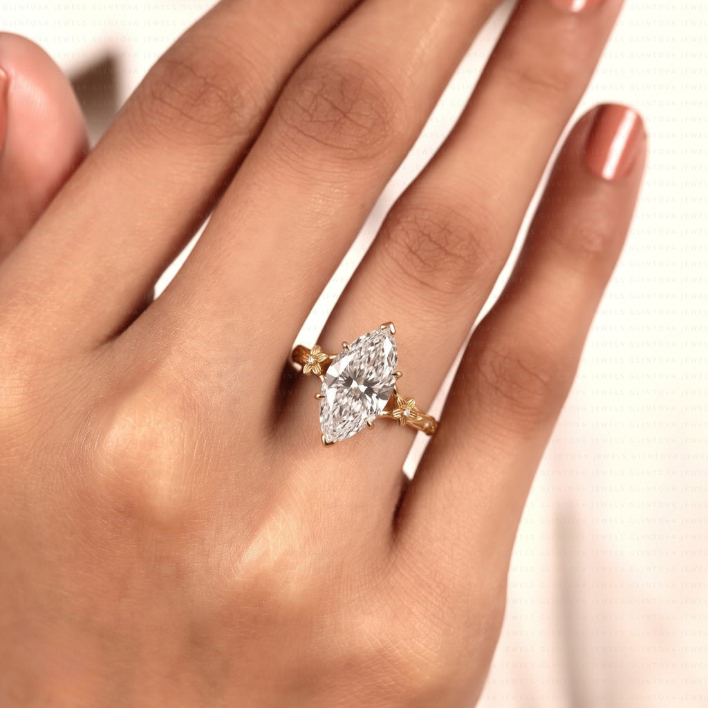 Marquise Cut Lab-Grown Diamond Engagement Ring with Tulip Setting in 14K Solid Gold