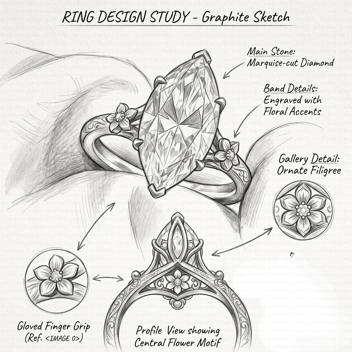 Marquise Cut Lab-Grown Diamond Engagement Ring with Tulip Setting in 14K Solid Gold