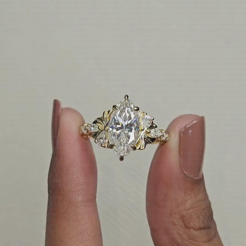 Marquise Cut Lab-Grown Diamond Engagement Ring in 14K Solid Gold